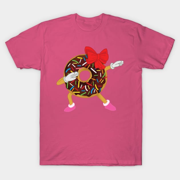 Funny Dabbing Girl Birthday Gift Chocolate Sprinkles Donut T-Shirt by olmacdonald1